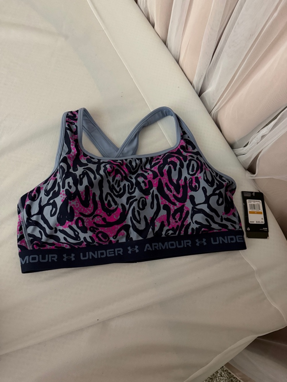 Under Armour Light Blue & Hot Pink Animal-Print Racerback Sports Bra